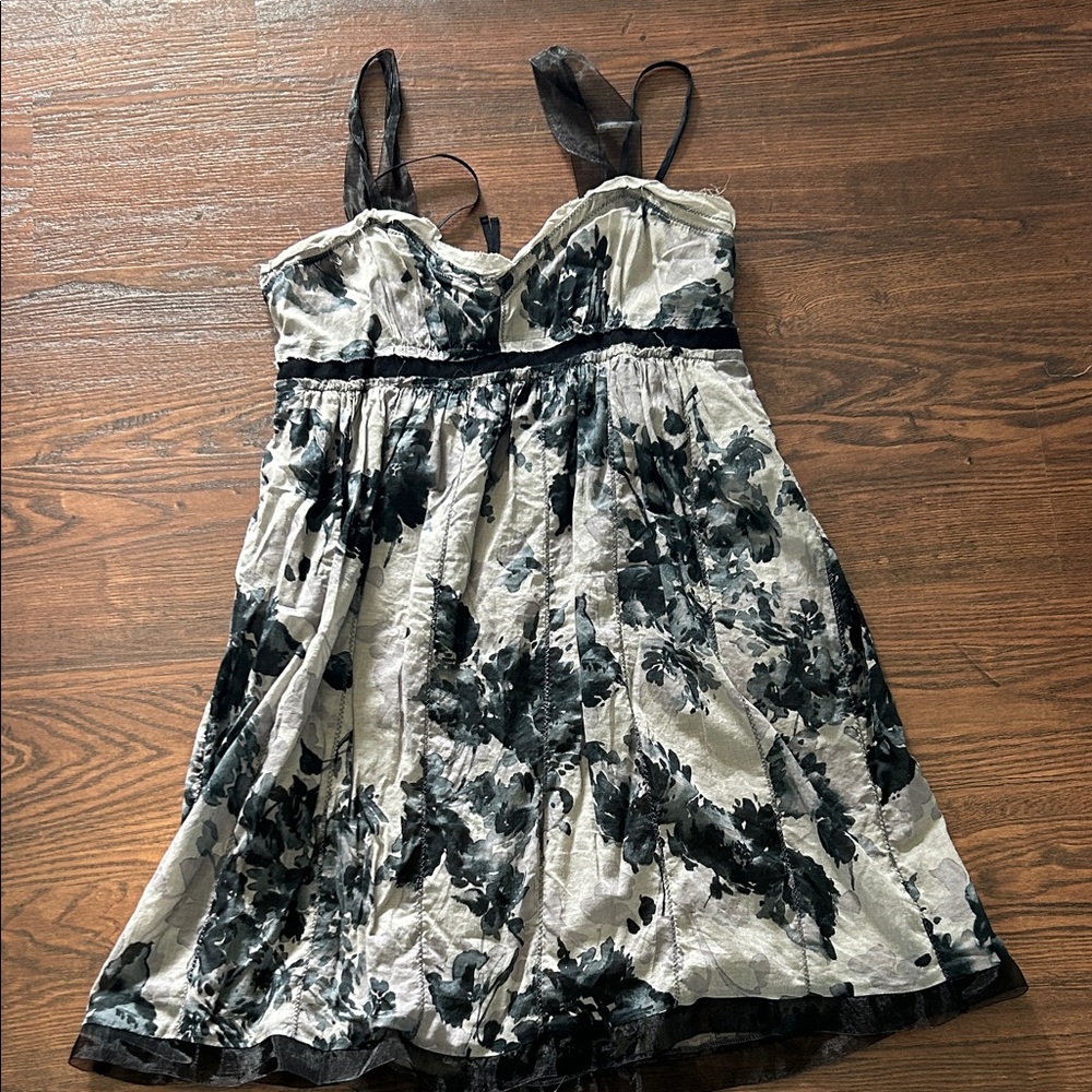 LOFT Black and Cream Floral Dress